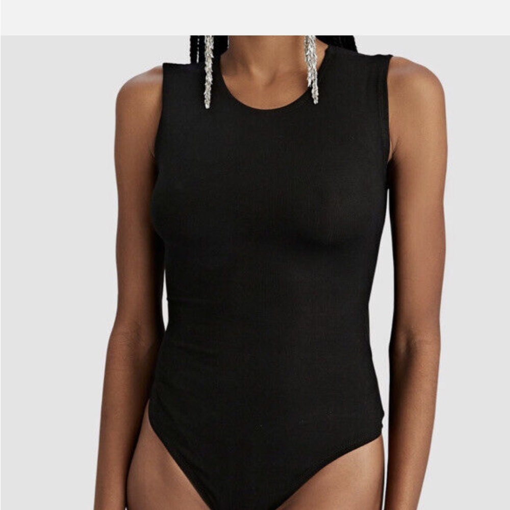 WEWOREWHAT Rib Jersey Scoop Neck Bodysuit Black Size S - Picture 1 of 6